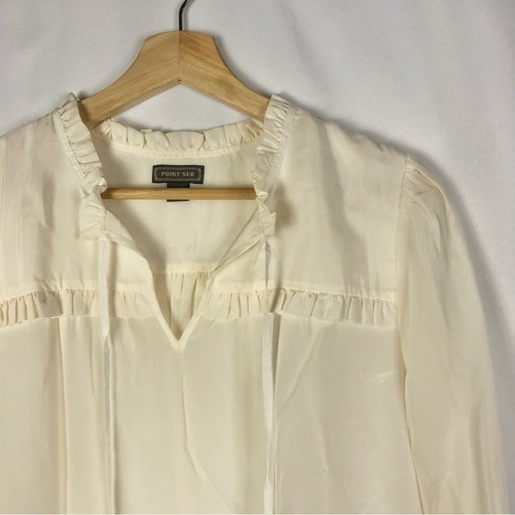 J. Crew Point Sur Ivory White Silk Ruffle Long Sleeve Blouse M - Picture 3 of 4